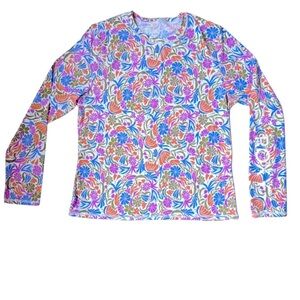 Roxy Floral Long Sleeve Rash Guard Top - Pink, Blue, Orange Floral Size Large